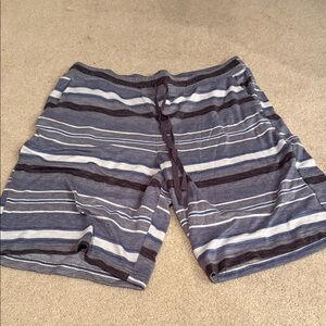 Striped Men's Swim Shorts - Blue and Gray